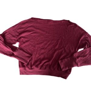 Treasure & Bond Womens Burgundy Waffle Knit Boat Neck Pullover Top Small